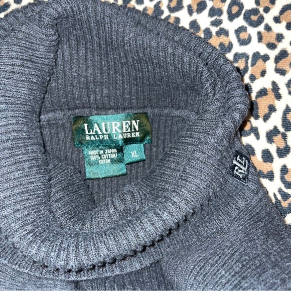 Lauren Ralph Lauren XL Stretchy Ribbed Turtleneck 100% Cotton Gray Steve Jobs 90 - Picture 2 of 7